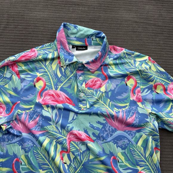 Sporty Buff Golf Shirt Men Medium Flamingo Party Performance Quick Dry Golfing. - Picture 8 of 8